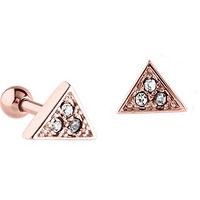 PVD Rose Gold Jewelled Triangle Cartilage Micro Barbell : 1.2mm (16ga) x 6mm