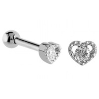 Surgical Steel Jewelled Heart Tragus Micro Barbell : 1.2mm (16ga) x 6mm