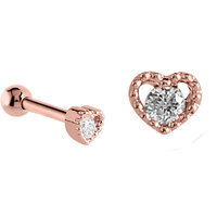 PVD Rose Gold Jewelled Heart Tragus Micro Barbell : 1.2mm (16ga) x 6mm