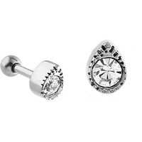 Surgical Steel Jewelled Tear Tragus Micro Barbell : 1.2mm (16ga) x 6mm