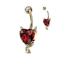 CZ Heart With Devil Horns and Tail Navel