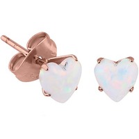 PVD Rose Gold Prong Set Opal Heart Ear Studs : Pair