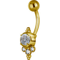 Bright Gold PVD Jewelled Round Bead Cluster Navel