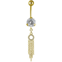 Bright Gold PVD Jewelled Hanging Multi Chain Navel