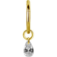 Bright Gold Hinged Segment Ring Pear Drop Charm  : Clear Crystal