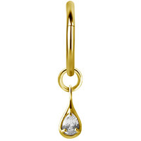 Bright Gold Hinged Segment Ring Tear Drop Charm  : Clear Crystal