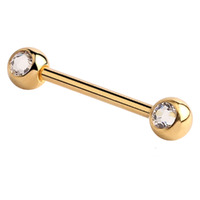 Bright Gold Double Jewelled Nipple Barbell