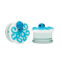 Blue Octopus Double Flared Glass Plug