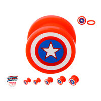 Screw Fit Red Acrylic Plug with Captain America Logo Front
