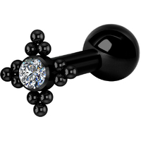 Titanium Black Steel Internally Threaded Micro Barbell Jewelled Cluster Star : 1.2mm (16ga) x 6mm Clear Crystal
