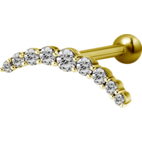 Bright Gold Internally Threaded Jewelled Curve Micro Barbell : 1.2mm (16ga) x 6mm Clear Crystal