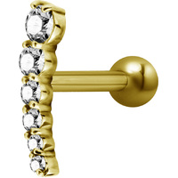 Bright Gold Internally Threaded Cascading Jewelled Micro Barbell : 1.2mm (16ga) x 6mm Clear Crystal