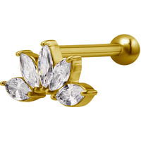 Bright Gold Internally Threaded Jewelled Crown Micro Barbell : 1.2mm (16ga) x 6mm Clear Crystal