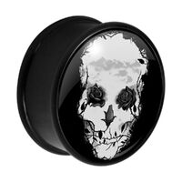 Acrylic Black Roses Skull Plug
