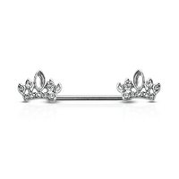 Jewelled Crown Silver Plated Decorative Fashion Nipple Barbell