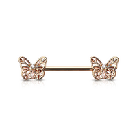 Micro Jewelled Butterfly Rose Gold Plated Decorative Fashion Nipple Barbell