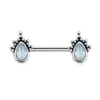 Antique Tear Drop Setting Opalite Silver Plated Decorative Fashion Nipple Barbell