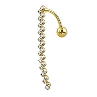 Zig Zag Vertical Drop Jewelled Dangle Gold Plated Fashion Navel : 1.6mm (14ga) x 10mm
