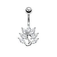 Peacock Marquise Jewelled Cluster Plated Fashion Navel : 1.6mm (14ga) x 10mm