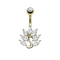 Peacock Marquise Jewelled Cluster Gold Plated Fashion Navel : 1.6mm (14ga) x 10mm