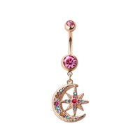 Moon and Starburst Jewelled Dangle Rose Gold Plated Fashion Navel : 1.6mm (14ga) x 10mm