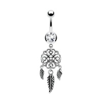 Dream Catcher Filigree Heart and Feathers Dangle Plated Fashion Navel : 1.6mm (14ga) x 10mm