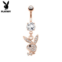 Playboy Bunny Micro Jewelled Dangle Rose Gold Plated Fashion Navel : 1.6mm (14ga) x 10mm