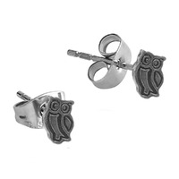 Pair of Surgical Steel Ear Studs - Owl : Owl