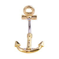 Gold Plated Surgical Steel Anchor Fashion Navel : 1.6mm (14ga) x 10mm
