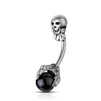 Claw Holding Black Ball with Skull Top Navel