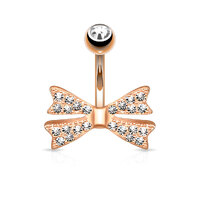 14k Rose Gold Plated Gem Paved Bow Tie Navel