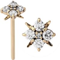 14k Gold Straight Jeweled Cluster Nose Stud : 18g (1.0mm) x 15mm