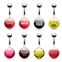 Surgical Stainless Steel Navel Naughty Text Logo