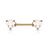 Rose Gold Plated Double Heart Jewelled Nipple Barbell