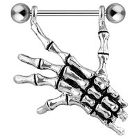 Nipple Barbell Skeleton Hand