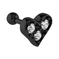 Black Steel PVD Jewelled Heart Barbell : 1.2mm (16ga) x 6mm