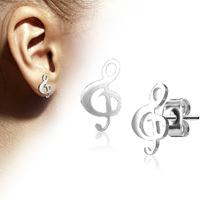 Pair of Stainless Steel Treble Clef Earring Studs