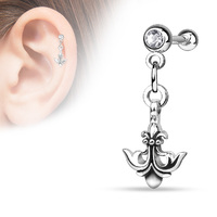 Surgical Stainless Steel Tragus Anchor with Fleur De Lis Dangle