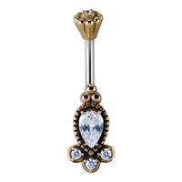 Cast Brass Clear Jewelled Bead Cluster Navel