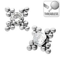 Invictus Threadless Titanium 4 Tri-Bead Jewelled Cluster : Clear Crystal
