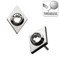 Invictus Threadless Titanium Jewelled Diamond Shaped Attachment : 4mm x 6mm Clear Crystal