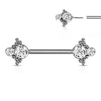 Threadless Multi Beaded Jewelled Cluster Silver Plated Decorative Nipple Barbell