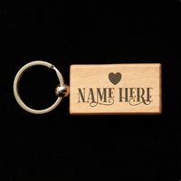 Rectangular Wooden Key Ring - Simple Name