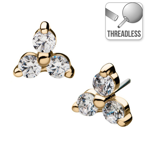 Invictus Threadless 14ct Yellow Gold Prong Set Gem Trinity : Clear Crystal