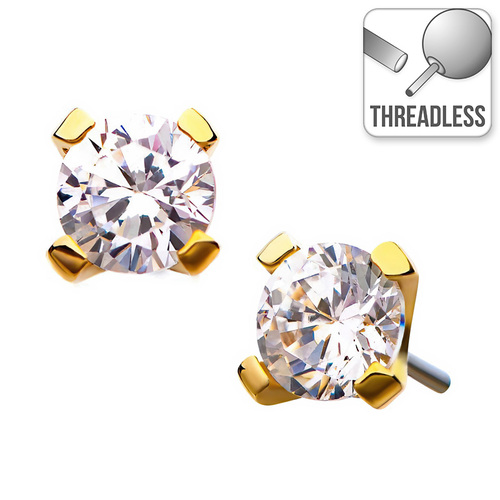 Invictus Threadless 14ct Yellow Gold Prong Set Gem : 1.5mm Clear Crystal