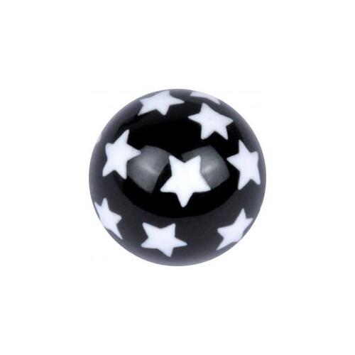 Acrylic Stars Ball - White on Black : 1.6mm (14ga) x 6mm x White/Black