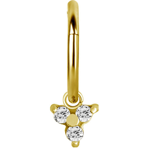 Bright Gold Hinged Segment Ring Trinity Charm  : Clear Crystal