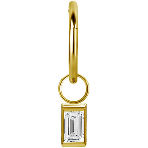 Bright Gold Hinged Segment Ring Baguette Charm  : Clear Crystal