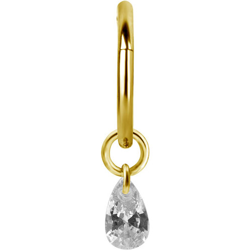 Bright Gold Hinged Segment Ring Pear Drop Charm  : Clear Crystal