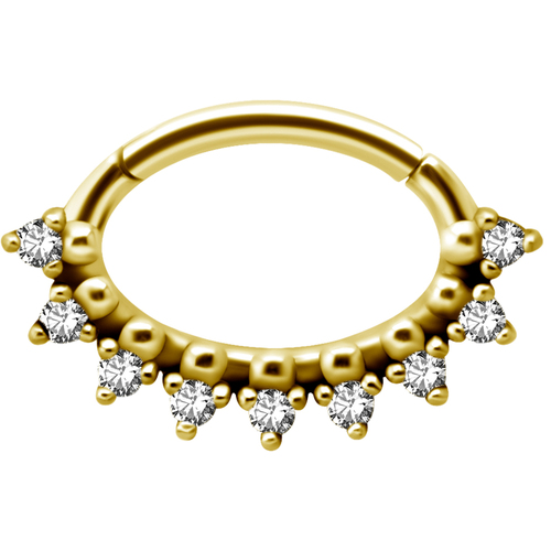Bright Gold Daith Clicker Jewelled : 1.2mm (16ga) x 6mm x Clear Crystal